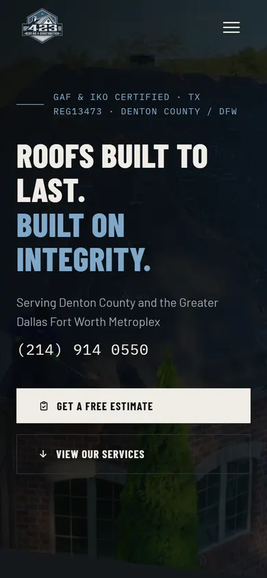 423 Roofing & Construction website, mobile
