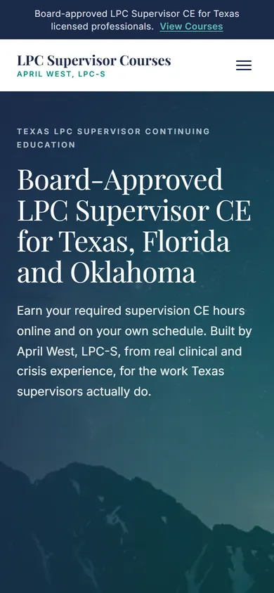 LPC Supervisor Courses website, mobile