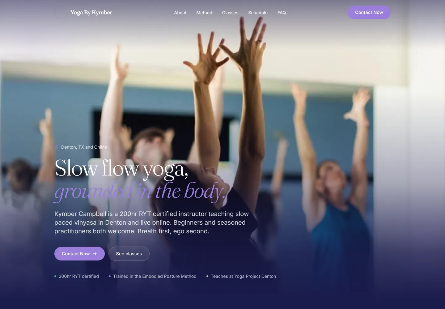 Yoga By Kymber website
